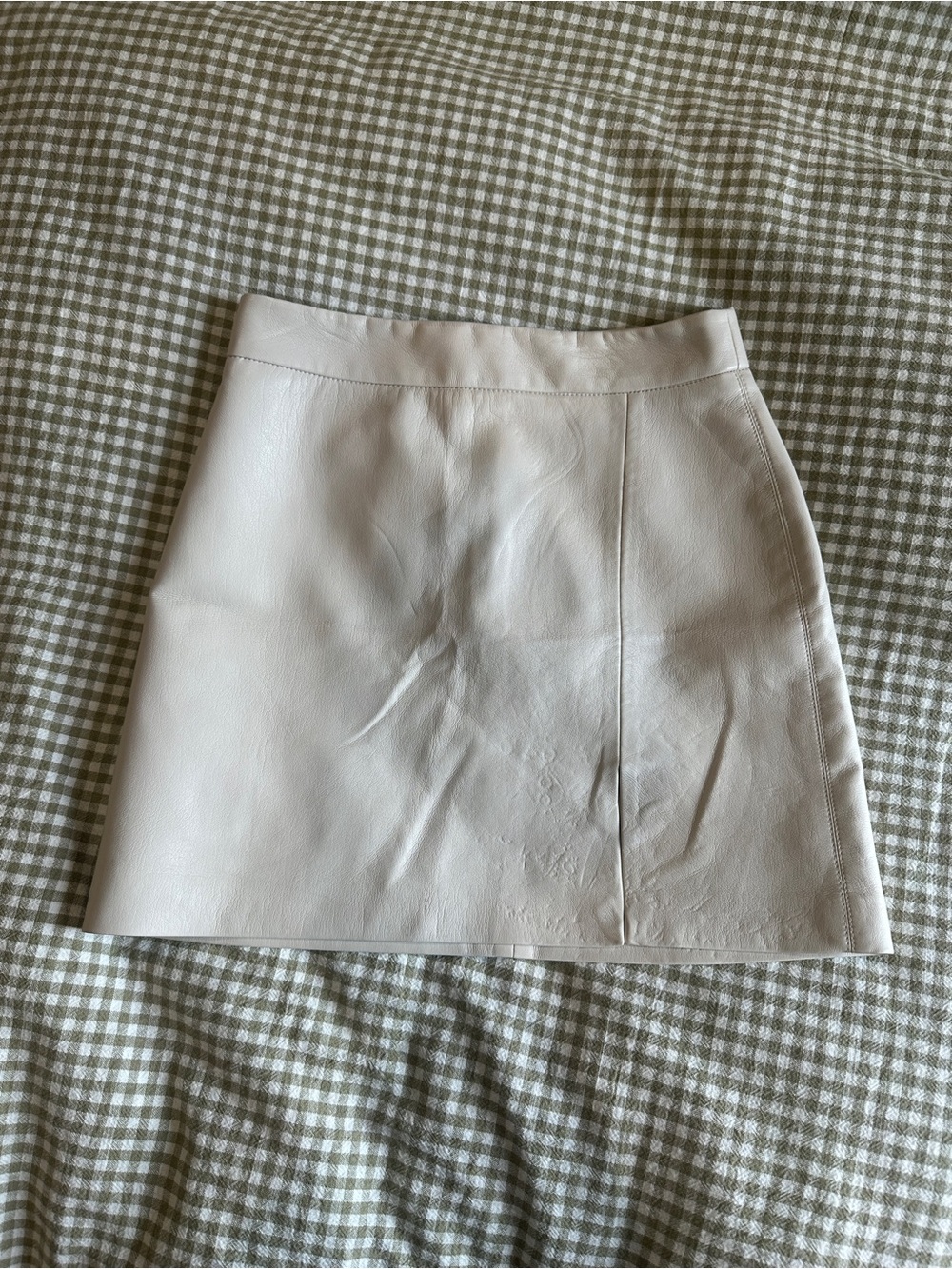 Aritzia Cream Leather A-Line Mini Skirt